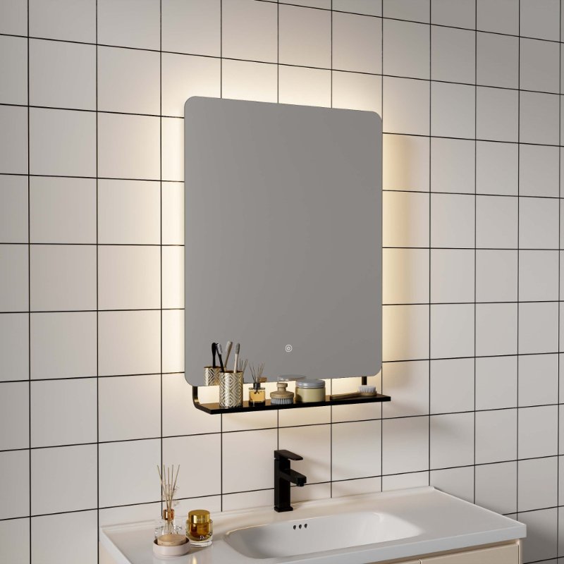 Sustainable Bathroom Designs in Berlin: Black Bathroom Mirrors with Shelves