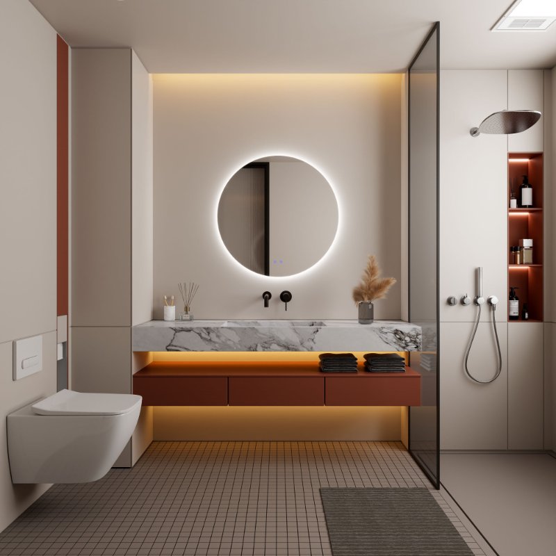 Round Backlit LED Bathroom Mirror Project in Los Angeles, USA