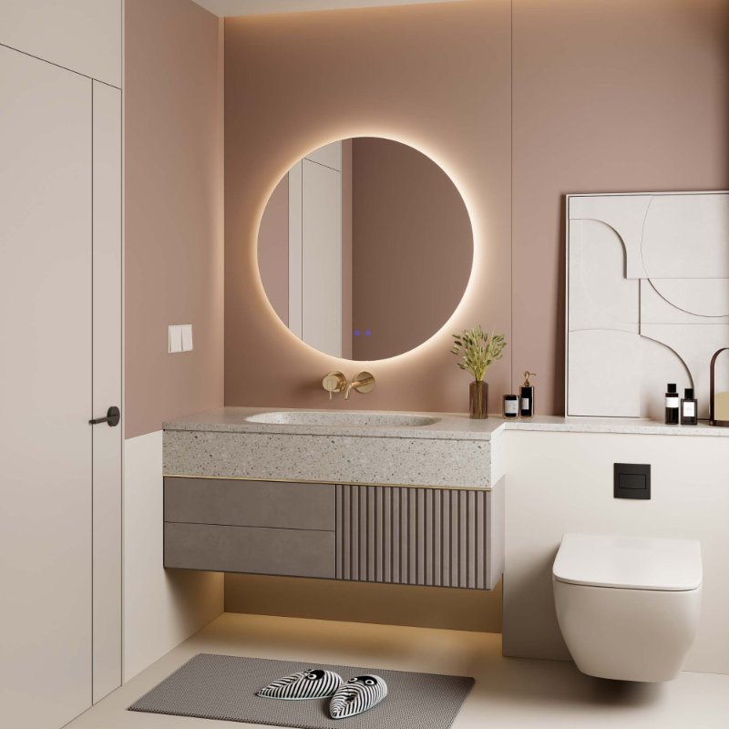 Round Backlit LED Bathroom Mirror Project in Vancouver, Canada